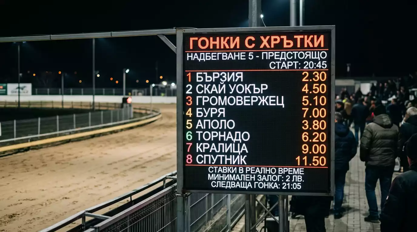 Електронно табло с коефициенти на писта за хрътки преди старта