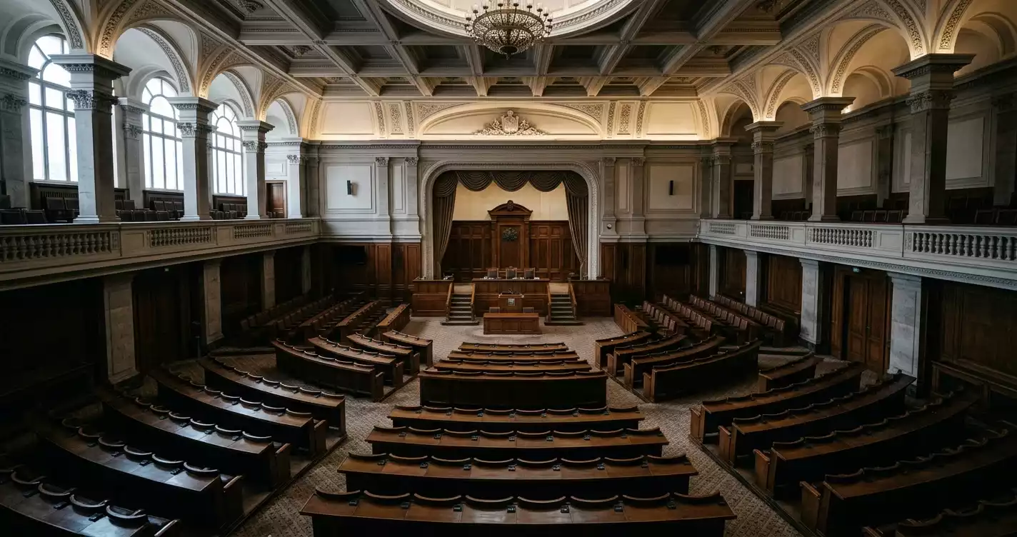 Парламентарна зала, символизираща законодателните забрани на надбягванията