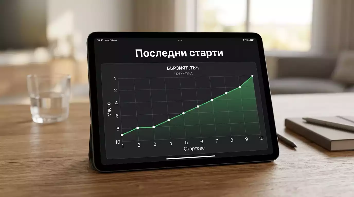 Редица от последни старти на хрътка с възходящ тренд