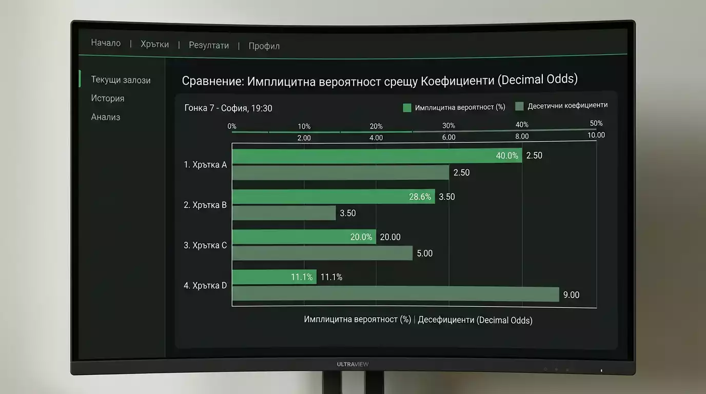 Прост стълбовиден график на имплицитна вероятност спрямо коефициент при хрътки