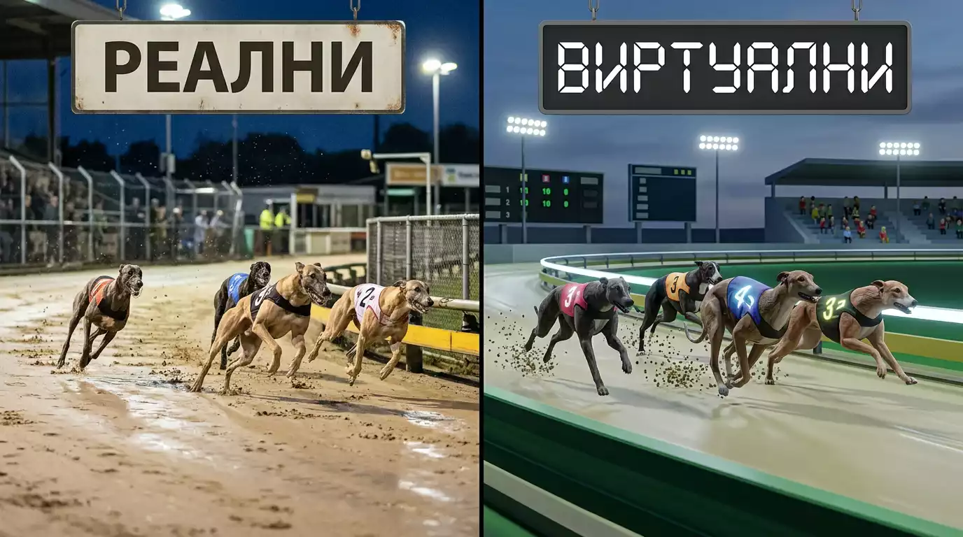 Сравнение между реална писта за хрътки и виртуална анимация