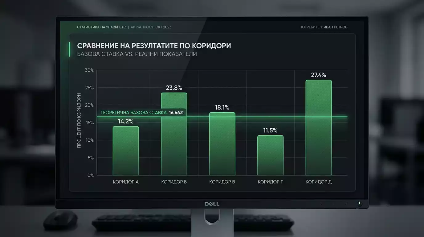 Прост график на база 16,66% спрямо реален процент по коридори